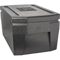Thermo Future Box , GN 1/1 Deluxe, Isolierbox schwarz mit Deckel, handliche Tragegriffe, 260 mm tief, 45 Liter, robust, nachhaltig aus EPP