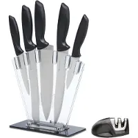 Kitchenbrothers Messerset - Messerblock - 7-teilig - mit Messerschärfer - Edelstahl/Schwarz