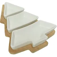 Décoris Tapasschalen Set 27x20cm Keramik Holzbrett Servierplatte Antipastiplatte weiß