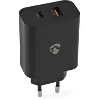 Nedis Netzladegerät - 65 W - 2.0 / 2.25 A / 3.25 A A - Anzahl der Ausgänge: 2 - USB-A / USB-C - Automatische Spannungswahl - Schwarz