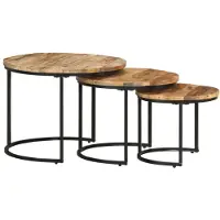 vidaXL Satztische 3 Stk. Rohes Mangoholz
