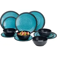 Flamefield Granite Melamin Geschirr-Set 12-tlg. Aqua/Schwarz