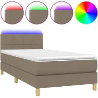 vidaXL Boxspringbett mit Matratze & LED Taupe 90x190 cm Stoff