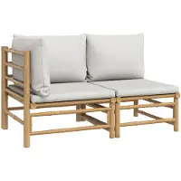 vidaXL 2-tlg. Garten-Lounge-Set Hellgraue Kissen Bambus