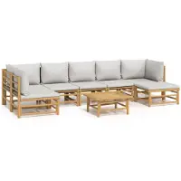 vidaXL 8-tlg. Garten-Lounge-Set mit Kissen Hellgrau Bambus