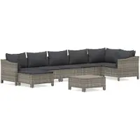vidaXL 8-tlg. Garten-Lounge-Set mit Kissen Grau Poly Rattan