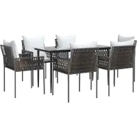 vidaXL 7-tlg. Garten-Essgruppe mit Kissen Poly Rattan und Stahl