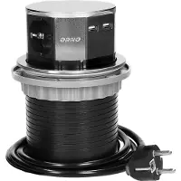 ORNO OR-AE-1381(GS) Möbelsteckdose, Einbau, 3 Schuko-Steckdosen, 2 x USB, Kabellänge 1,5 m, schwarz