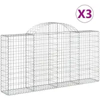 vidaXL Gabionen mit Hochbogen 3 Stk. 200x30x100/120cm Verzinktes Eisen