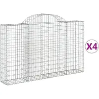 vidaXL Gabionen mit Hochbogen 4 Stk. 200x30x120/140cm Verzinktes Eisen