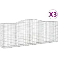 vidaXL Gabionen mit Hochbogen 3 Stk. 400x50x140/160cm Verzinktes Eisen