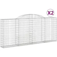vidaXL Gabionen mit Hochbogen 2 Stk. 300x30x120/140cm Verzinktes Eisen
