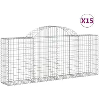 vidaXL Gabionen mit Hochbogen 15 Stk. 200x30x80/100cm Verzinktes Eisen