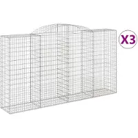 vidaXL Gabionen mit Hochbogen 3 Stk. 300x50x160/180cm Verzinktes Eisen