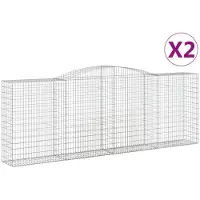 vidaXL Gabionen mit Hochbogen 2 Stk. 400x50x140/160cm Verzinktes Eisen