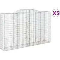 vidaXL Gabionen mit Hochbogen 5 Stk. 300x50x180/200cm Verzinktes Eisen