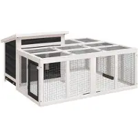 vidaXL Kaninchenstall Grau 144x123x67,5 cm Massivholz Kiefer