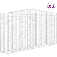 vidaXL Gabionen mit Hochbogen 2 Stk. 400x50x220/240cm Verzinktes Eisen