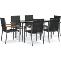 vidaXL 7-tlg. Garten-Essgruppe Schwarz Textilene und Stahl