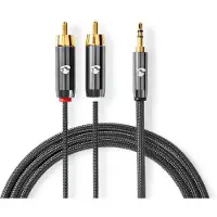 Ginza.se Stereo-Audiokabel - 3.5 mm Stecker - 2x RCA Stecker - Vergoldet - 5.00 m - Rund - Gun Metal Grau - Verpackung mit Sichtfenster