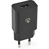 Nedis Netzladegerät - 12 W - 1x 2.4 A A - Anzahl der Ausgänge: 1 - USB-A - Kein Kabel im Lieferumfang enthalten - Single Voltage Output - Schwarz
