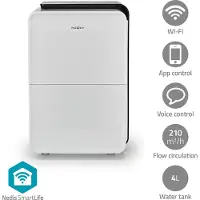 Nedis SmartLife Luftentfeuchter - Wi-Fi - 30 l/Tag - Entfeuchtung / Kontinuierlich / Trockene wäsche / Belüftung - Android / IOS - Einstellbarer hygrostat - 210 m³/h