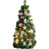 Eglo Künstlicher Weihnachtsbaum 65 cm für innen, mit LED-Beleuchtung und Weihnachtskugeln in Rosa und Silber, Timer, warmweiß, batteriebetrieben