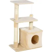 PawHut Kratzbaum mit Sisal Katzenmöbel mit Spielzeug Plüsch Beige Höhe 81,5 cm