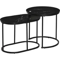 HOMCOM 2er Set Couchtisch Rund Oval Stapelbar MDF Stahl Schwarz Ø50 x 50 5H cm