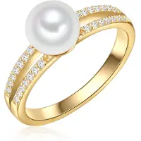 Valero Pearls Ring - Sterling Silber Ring Zirkonia Süßwasser-Zuchtperle - Gr. 56 - in Gold - für Damen