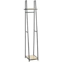 Haku Standgarderobe , Gesamttragkraft 15 kg, 2 Ablagen, B 380 x T 400 x H 1660 mm, Stahl/Holz, schwarz/helles Eiche-Dekor