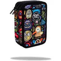CoolPack XXL Federtasche, federmäppchen Junge, Federmappe Federmäppchen groß 44-teilig mit Aufnäher gefüllte Schüleretui 3-stöckig Motiv: gruselige Aufkleber