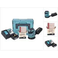 Makita DBO 180 RT1J Akku Exzenterschleifer 18 V 125 mm + 1x Akku 5,0 Ah + Ladegerät + Toolbrothers SPIDER Schleifset Netzschleifmittel + Makpac