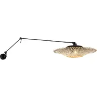 QAZQA Wandleuchte schwarz mit Rattanschirm 50 cm verstellbar - Blitz