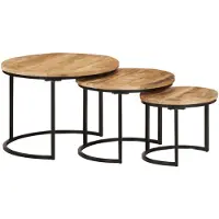 vidaXL Satztische 3 Stk. Raues Massivholz Mango