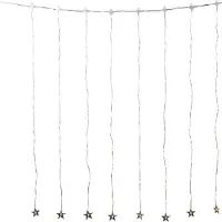 Konstsmide 3762-803 LED Sternen Lichtervorhang, mit 6h Timer und Multifunktion, 96 bernsteinfarbene Dioden, batteriebetrieben, Außen (IP44), transparentes Kabel, 4 x AA 1.5V (exkl.)