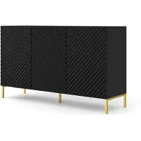 Homlando Kommode SURF 3D 150 cm SCHWARZ MATT Sideboard 3 Türen mit gefräster fronten MDF Highboard Schrank Büfett BEINE GOLDEN