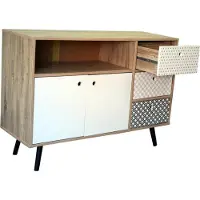SIT Möbel Sideboard | 2 Türen, 3 Schubladen, 1 offenes Fach | MDF mit glatter Nachbildungsfolie | white wash mit blau-weißer Front | B 106,5 x T 39 x H 77 cm | 11703-95 | Serie MAILBOX
