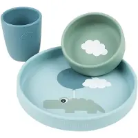 Done by Deer - Silikon Geschirr-Set Happy clouds - Blau