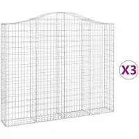 vidaXL Gabionen mit Hochbogen 3 Stk. 200x30x160/180cm Verzinktes Eisen
