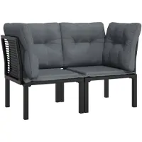 vidaXL Garten-Eckstühle mit Kissen 2 Stk. Schwarz & Grau Poly Rattan