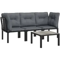 vidaXL 4-tlg. Garten-Lounge-Set Schwarz und Grau Poly Rattan