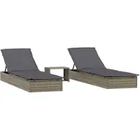vidaXL Sonnenliegen 2 Stk. mit Tisch Grau Poly Rattan