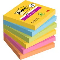 Post-it Super Sticky Haftnotizen Carnival 76 x 76 mm, doppelt starke Haftung, repositionierbar & rückstandsfrei ablösbar, PEFC, Vorteilspack 4+2 Blöcke