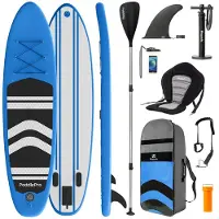 LifeGoods SUP Board - mit Sitz - Aufblasbares Paddle Board - Komplettset - Max. 135KG - 320x81cm - Blau