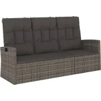 vidaXL Gartenbank mit Liegefunktion & Kissen Grau 173 cm Poly Rattan