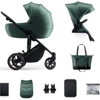 Kinderkraft PRIME 2 2-in-1 - Kombikinderwagen bis 22 kg - große Babywanne - vollgefederte Räder - wasserdichtes Verdeck - Grün