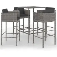 vidaXL 5-tlg. Gartenbar-Set mit Kissen Poly Rattan Grau