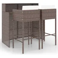 vidaXL 3-tlg. Gartenbar-Set mit Kissen Poly Rattan Braun