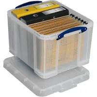 Really Useful Transportbox , Volumen 35 l, L 480 x B 390 x H 310 mm, stapelbar, mit Deckel & Klappgriffen, PP, transparent